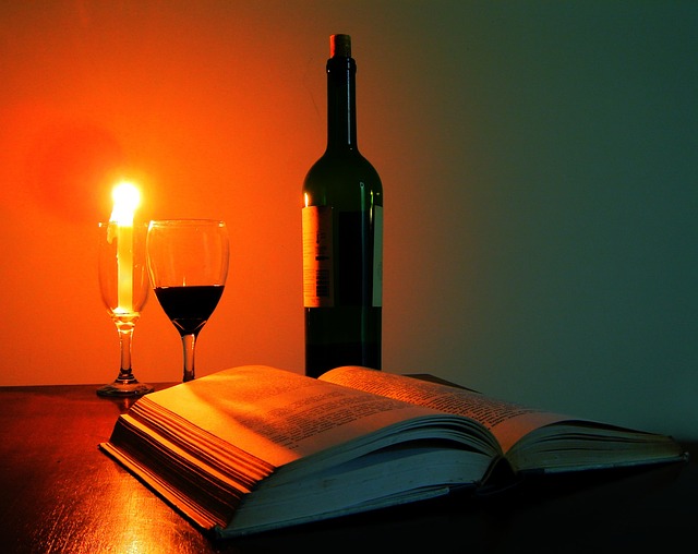https://pixabay.com/photos/glass-of-wine-book-candle-140220/